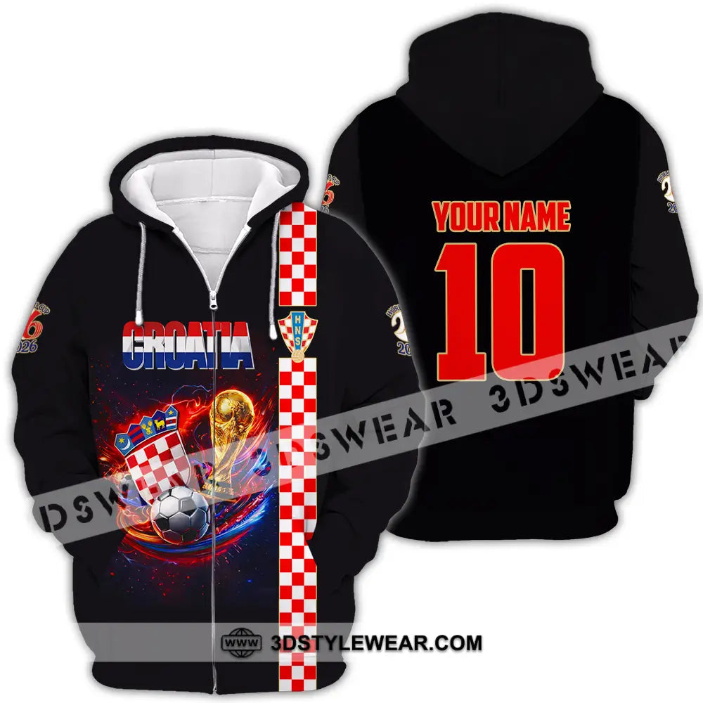 Unisex Shirt - Custom Croatia FIFA World Cup 2026 3D Shirt Zipper Hoodie / S T-shirt