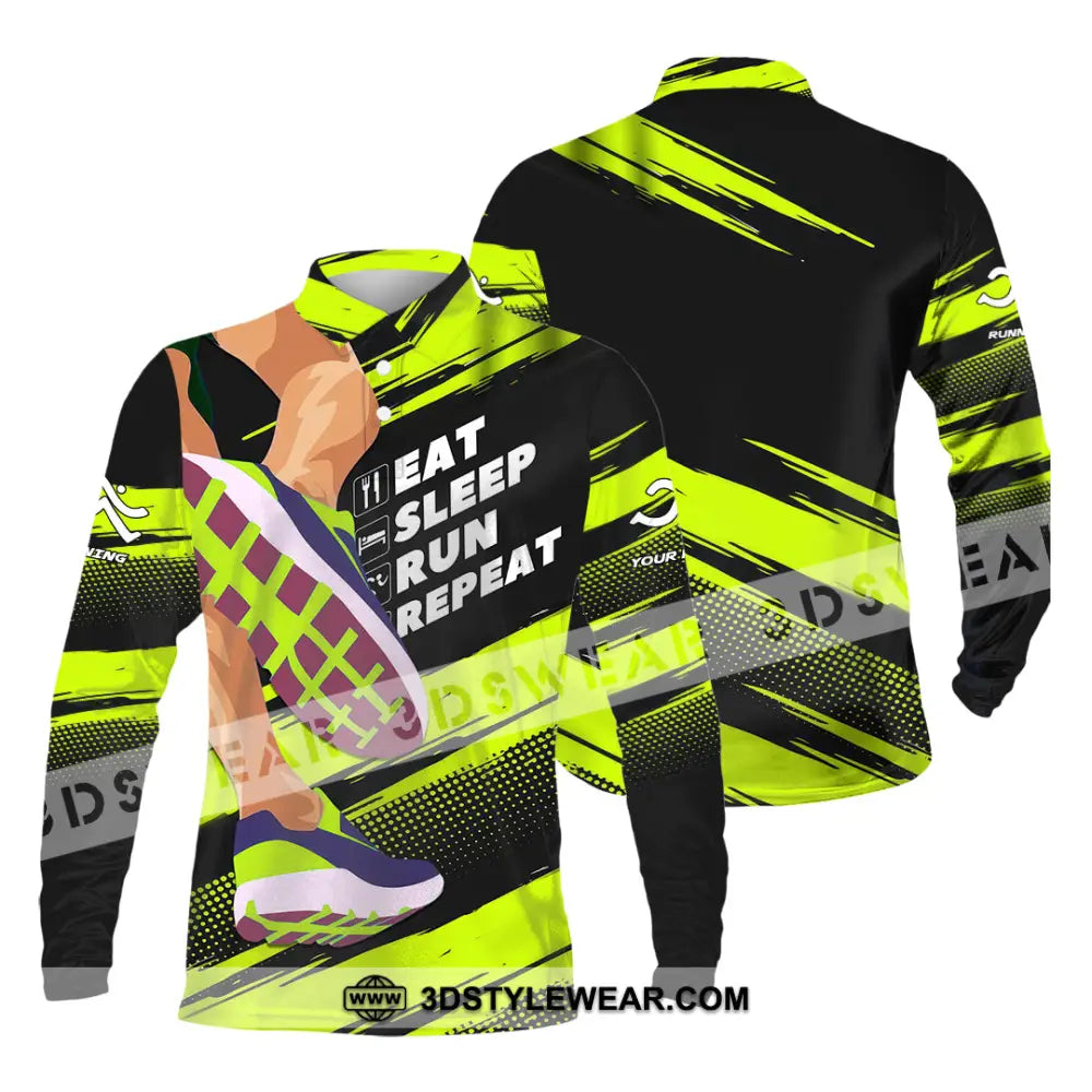 Unisex Shirt - Custom Eat Sleep Run Repeat 3D Shirt - Long Sleeve Polo / S - T-shirt