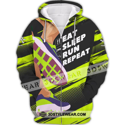 Unisex Shirt - Custom Eat Sleep Run Repeat 3D Shirt - Zipper Hoodie / S - T-shirt