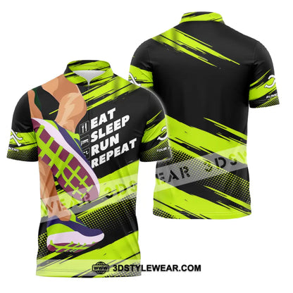 Unisex Shirt - Custom Eat Sleep Run Repeat 3D Shirt - Zipper Polo Shirt / S - T-shirt