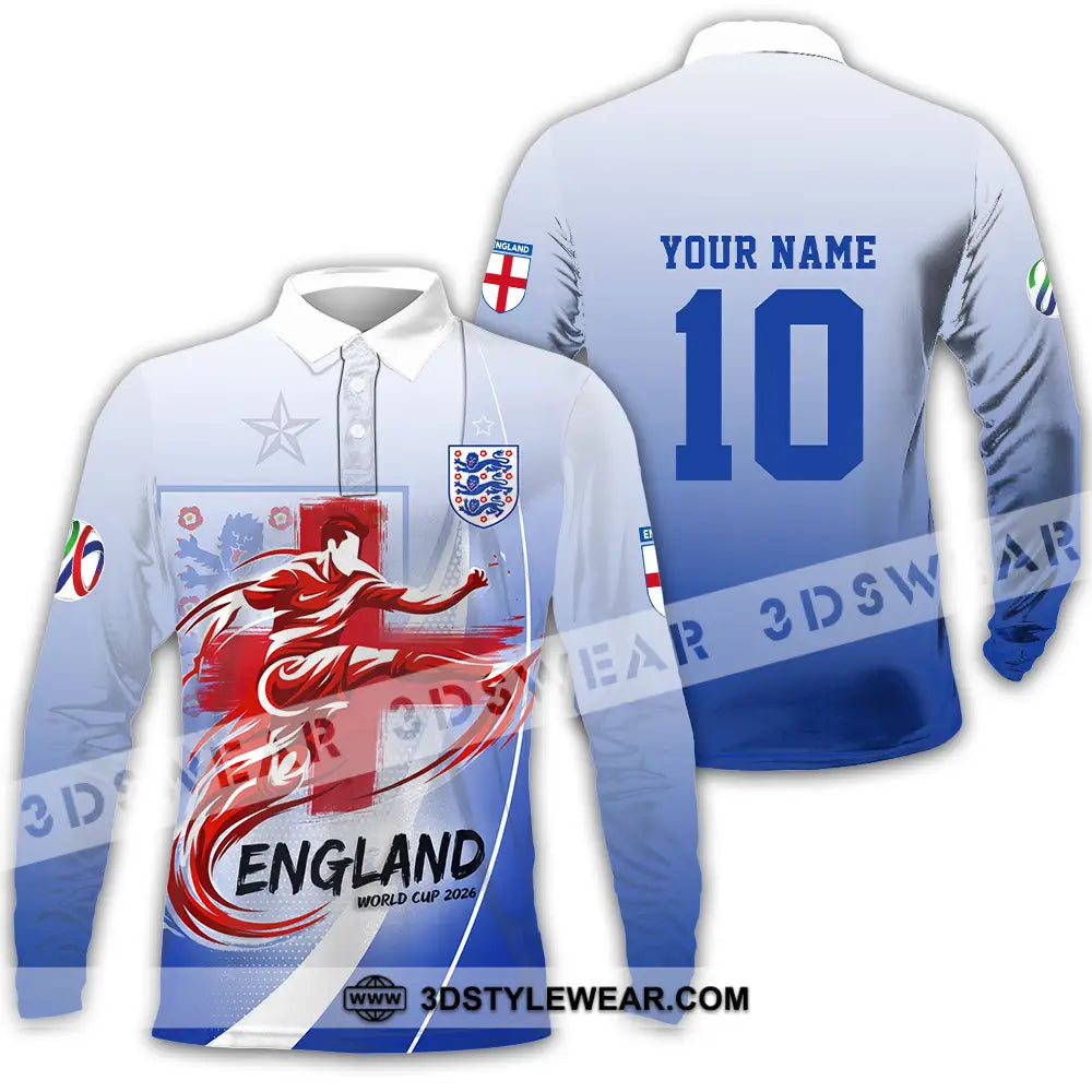 Unisex Shirt - Custom England FIFA World Cup 2026 3D Shirt Long Sleeve Polo / S T-shirt