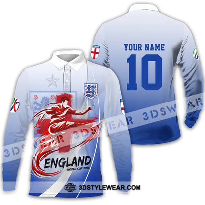 Unisex Shirt - Custom England FIFA World Cup 2026 3D Shirt Long Sleeve Polo / S T-shirt