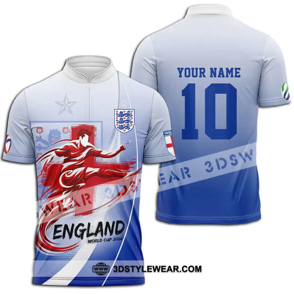 Unisex Shirt - Custom England FIFA World Cup 2026 3D Shirt Zipper Polo Shirt / S T-shirt