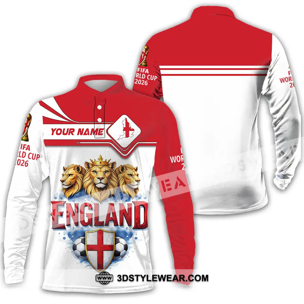 Unisex Shirt - Custom England World Cup 2026 3D Shirt Long Sleeve Polo / S T-shirt