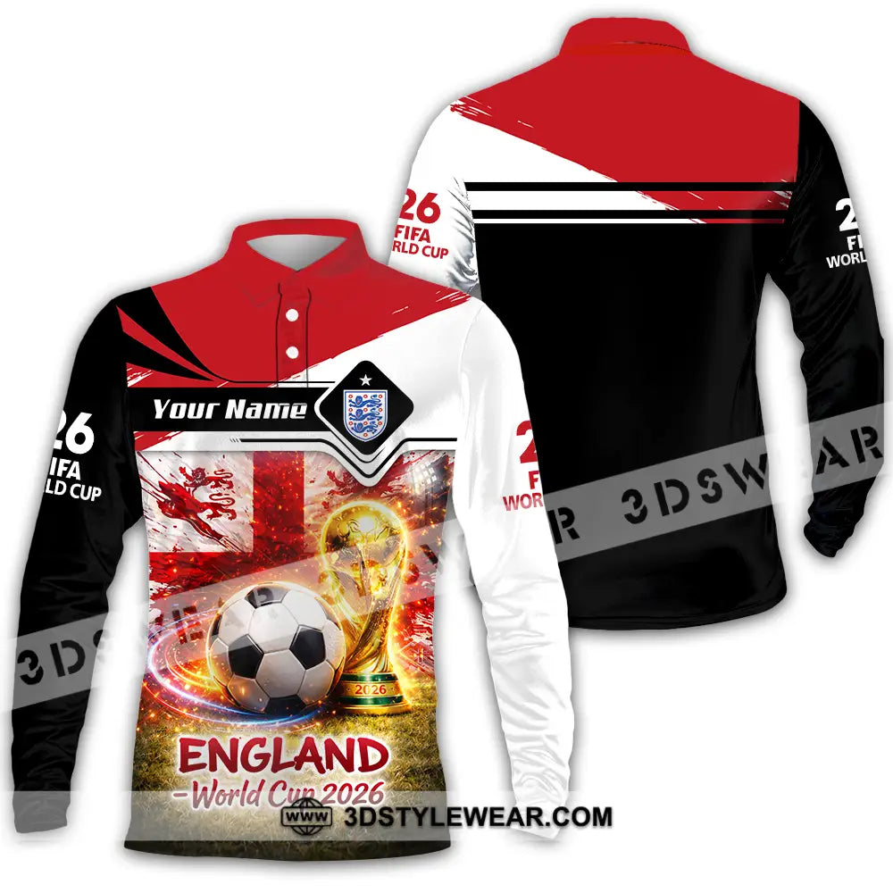 Unisex Shirt - Custom England World Cup 2026 3D Shirt - Long Sleeve Polo / S - T-shirt