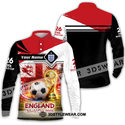 Unisex Shirt - Custom England World Cup 2026 3D Shirt - Long Sleeve Polo / S - T-shirt