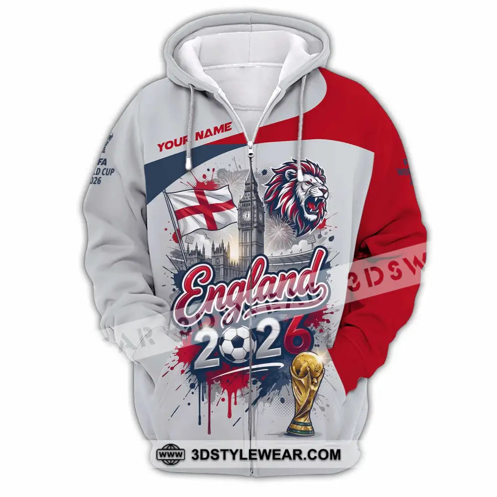 Unisex Shirt - Custom England World Cup 2026 3D Shirt - Zipper Hoodie / S - T-shirt