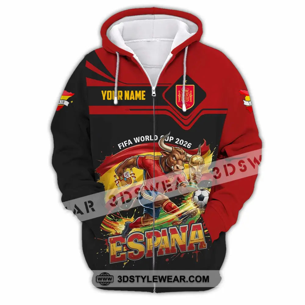 Unisex Shirt - Custom Espana Spain Fifa World Cup 2026 3D Shirt Zipper Hoodie / S T-shirt