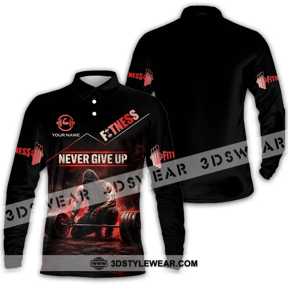 Unisex Shirt - Custom Fitness Never Give Up Shirt - Long Sleeve Polo / S - T-shirt