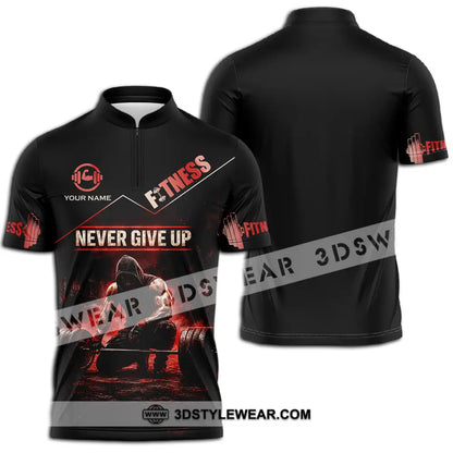 Unisex Shirt - Custom Fitness Never Give Up Shirt - Zipper Polo Shirt / S - T-shirt
