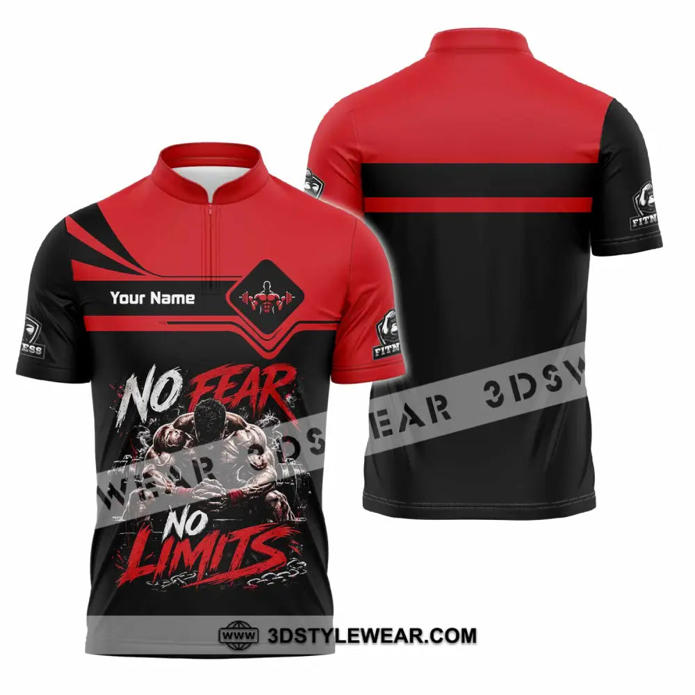 Unisex Shirt - Custom Fitness No Fear No Limits Shirt - Zipper Polo Shirt / S - T-shirt