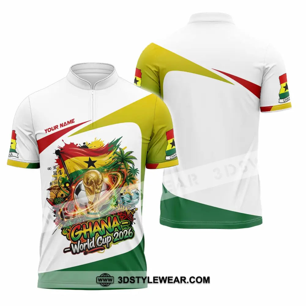 Unisex Shirt - Custom Ghana World Cup 2026 3D Shirt Zipper Polo Shirt / S T-shirt