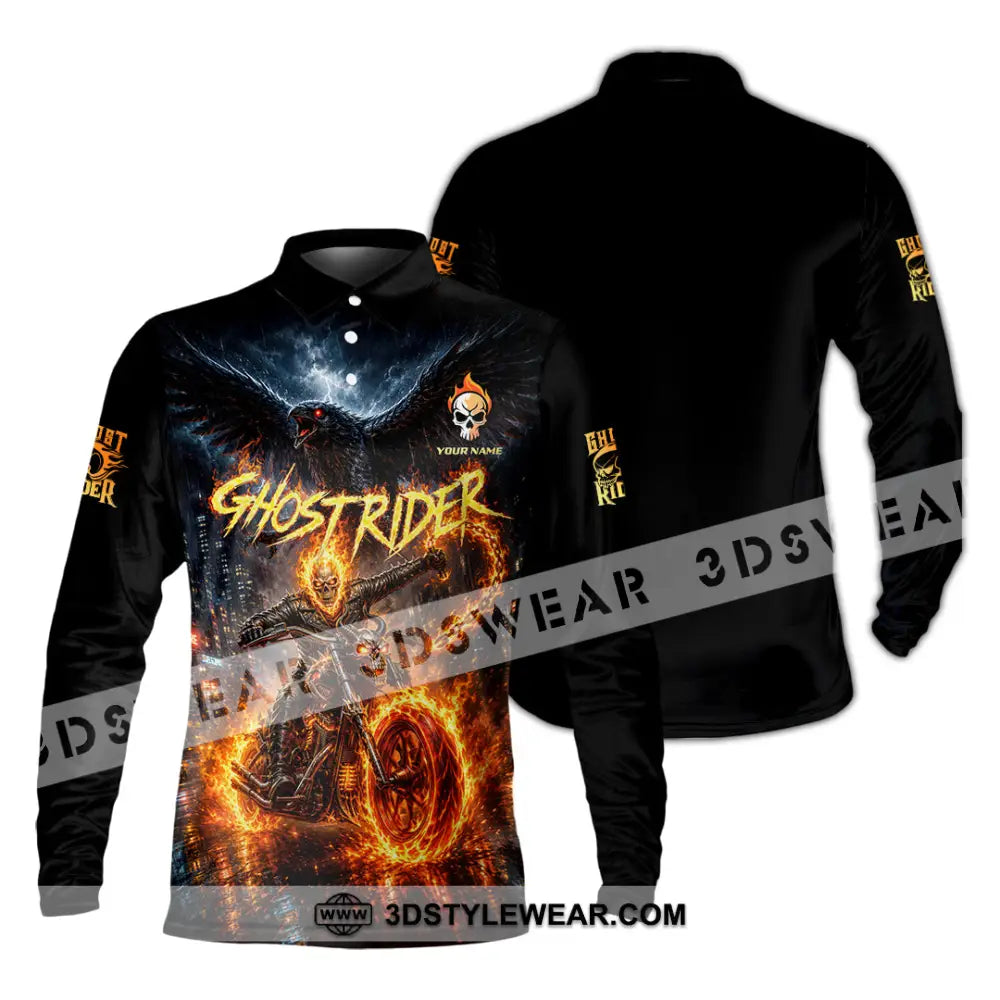 Unisex Shirt - Custom Ghost Rider Shirt - Long Sleeve Polo / S - T-shirt