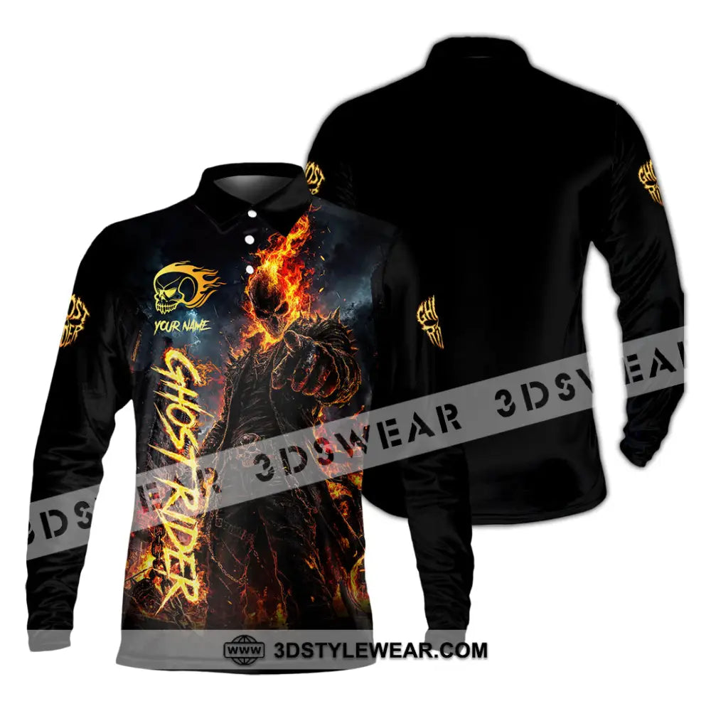 Unisex Shirt - Custom Ghost Rider Shirt - Long Sleeve Polo / S - T-shirt