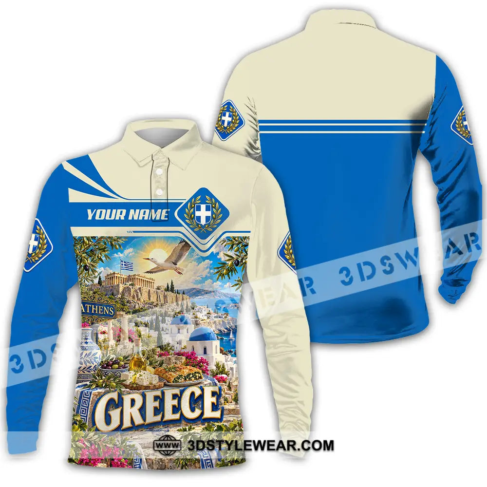 Unisex Shirt - Custom Greece Shirt - Long Sleeve Polo / S - T-shirt