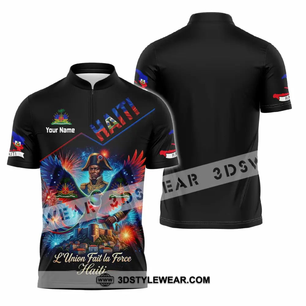 Unisex Shirt - Custom Haiti L’Union Fait La Force Shirt - Zipper Polo Shirt / S - T-shirt