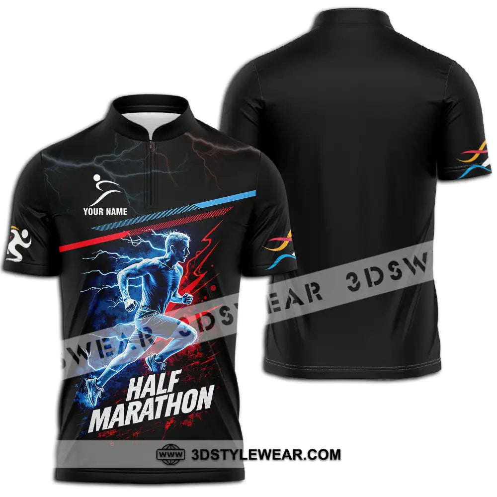 Unisex Shirt - Custom Half Marathon 3D Shirt - Zipper Polo Shirt / S - T-shirt