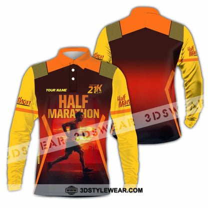 Unisex Shirt - Custom Half Marathon Run 3D Shirt - Long Sleeve Polo / S - T-shirt