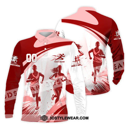 Unisex Shirt - Custom Half Marathon Run 3D Shirt - Long Sleeve Polo / S - T-shirt