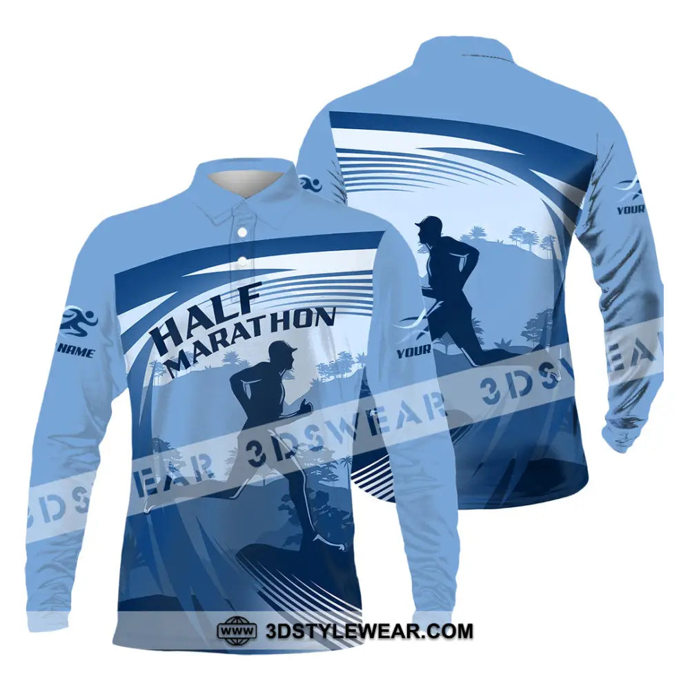 Unisex Shirt - Custom Half Marathon Run 3D Shirt - Long Sleeve Polo / S - T-shirt