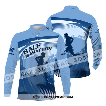 Unisex Shirt - Custom Half Marathon Run 3D Shirt - Long Sleeve Polo / S - T-shirt