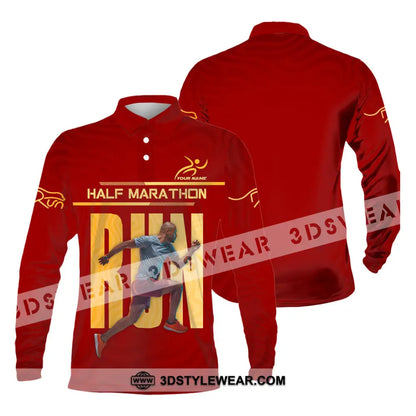 Unisex Shirt - Custom Half Marathon Run 3D Shirt - Long Sleeve Polo / S - T-shirt