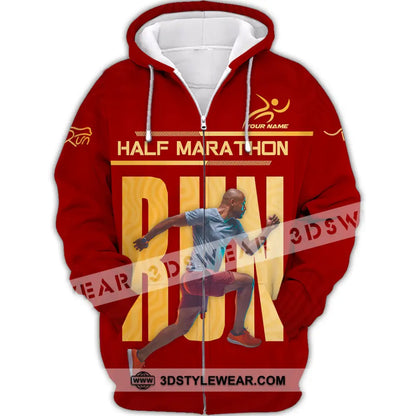 Unisex Shirt - Custom Half Marathon Run 3D Shirt - Zipper Hoodie / S - T-shirt