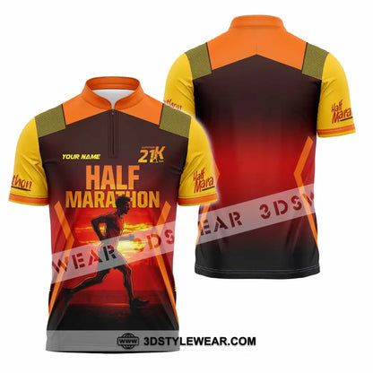 Unisex Shirt - Custom Half Marathon Run 3D Shirt - Zipper Polo Shirt / S - T-shirt