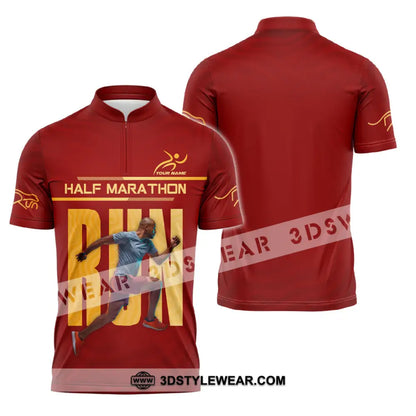 Unisex Shirt - Custom Half Marathon Run 3D Shirt - Zipper Polo Shirt / S - T-shirt
