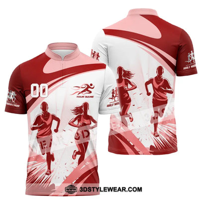 Unisex Shirt - Custom Half Marathon Run 3D Shirt - Zipper Polo Shirt / S - T-shirt