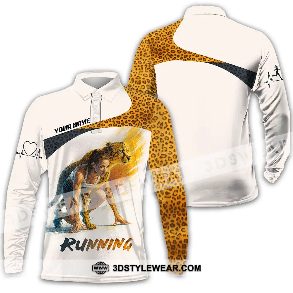 Unisex Shirt - Custom Leopard Running Shirt - Long Sleeve Polo / S - T-shirt