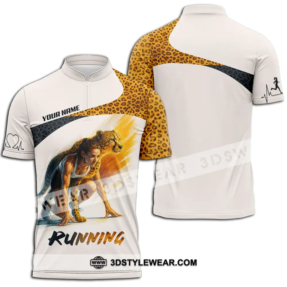 Unisex Shirt - Custom Leopard Running Shirt - Zipper Polo Shirt / S - T-shirt