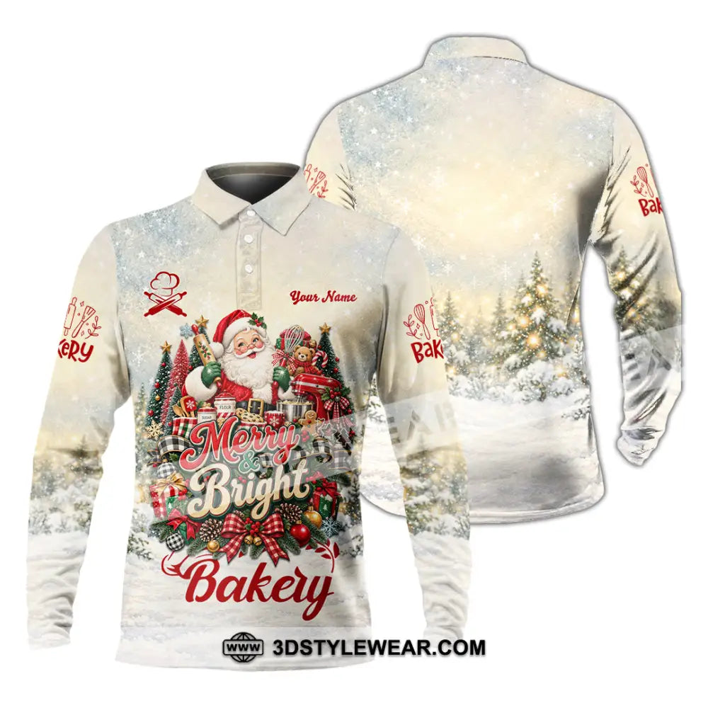 Unisex Shirt - Custom Merry Bright Bakery Shirt - Long Sleeve Polo / S - T-shirt