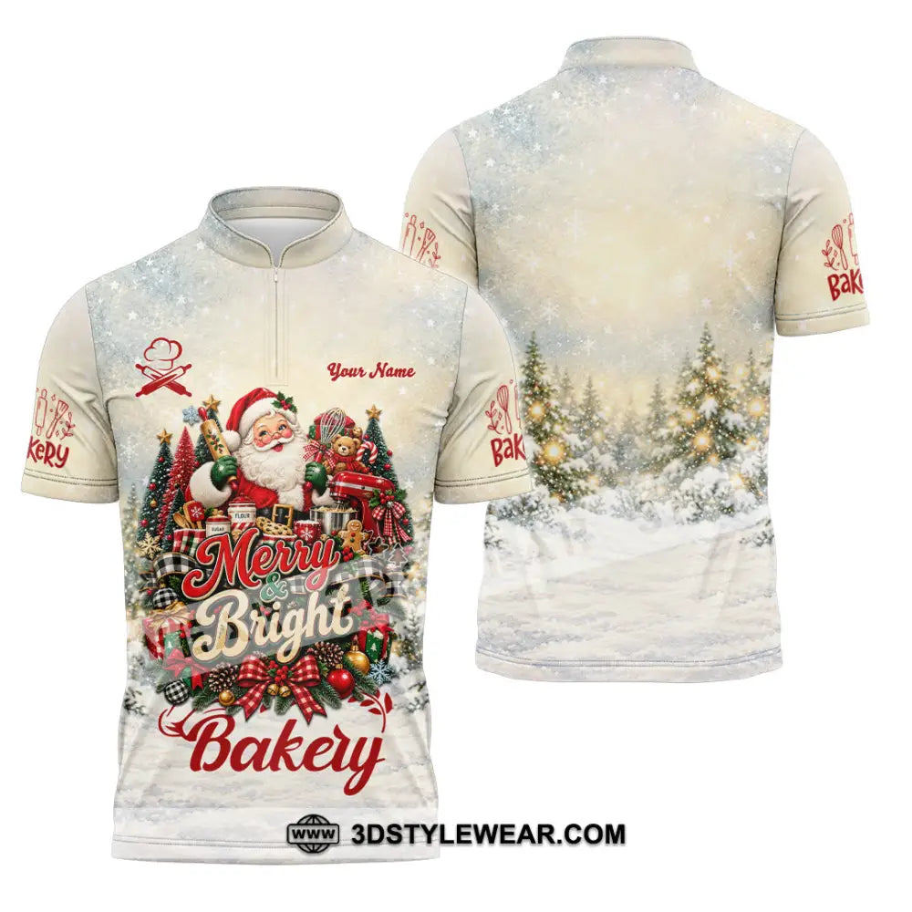Unisex Shirt - Custom Merry Bright Bakery Shirt - Zipper Polo Shirt / S - T-shirt