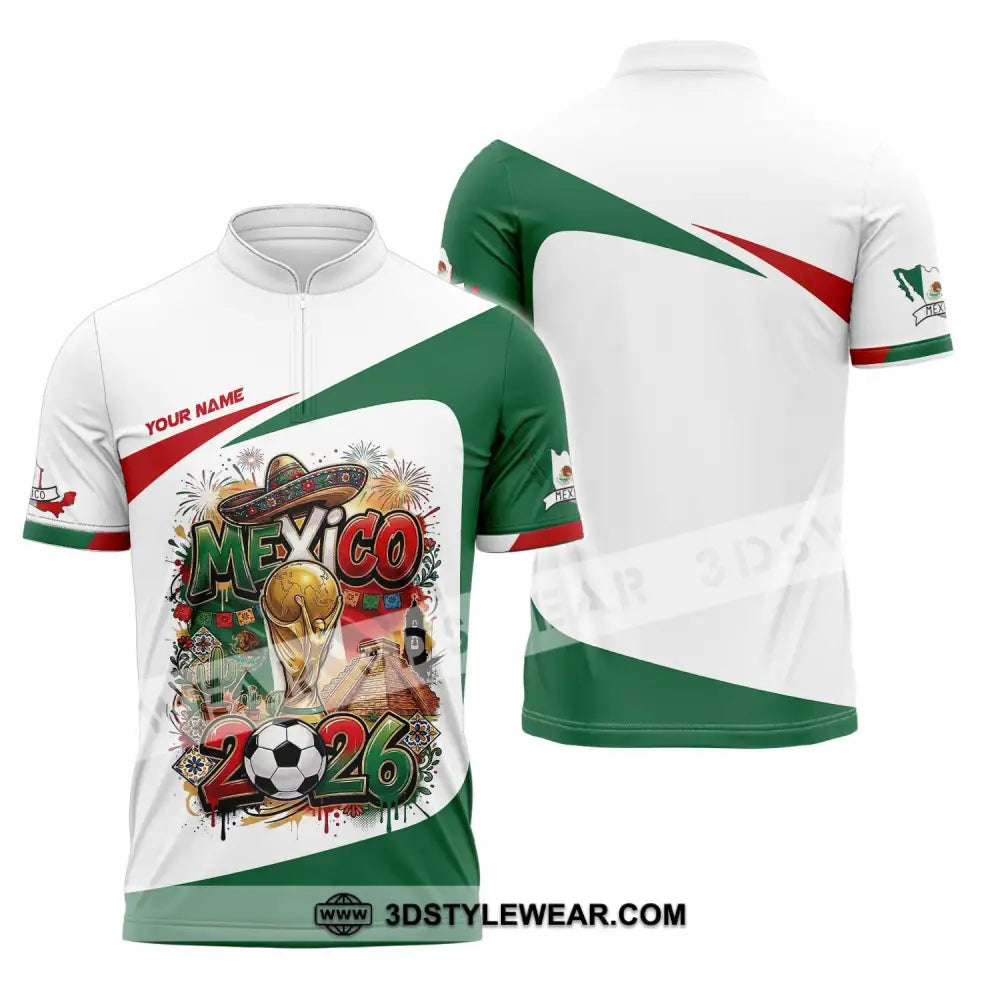 Unisex Shirt - Custom Mexico World Cup 2026 3D Shirt Zipper Polo Shirt / S T-shirt