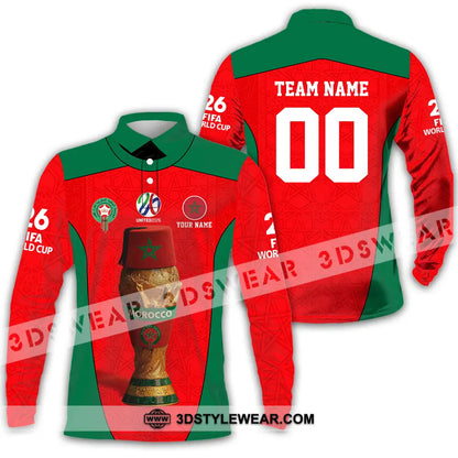 Unisex Shirt - Custom Morocco World Cup 2026 3D Shirt - Long Sleeve Polo / S - T-shirt