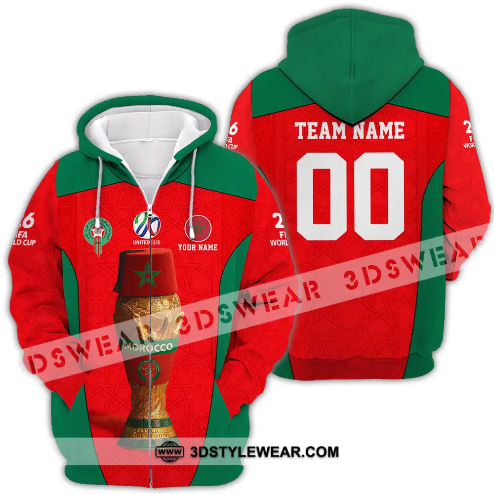 Unisex Shirt - Custom Morocco World Cup 2026 3D Shirt - Zipper Hoodie / S - T-shirt