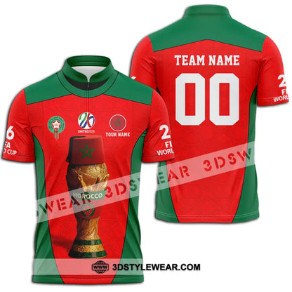Unisex Shirt - Custom Morocco World Cup 2026 3D Shirt - Zipper Polo Shirt / S - T-shirt