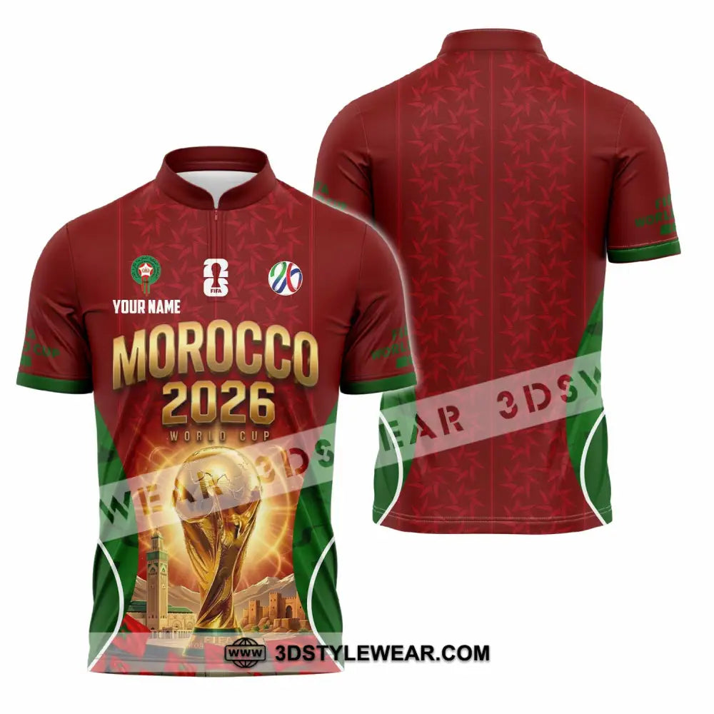Unisex Shirt - Custom Morocco World Cup 2026 Shirt - Zipper Polo Shirt / S - T-shirt
