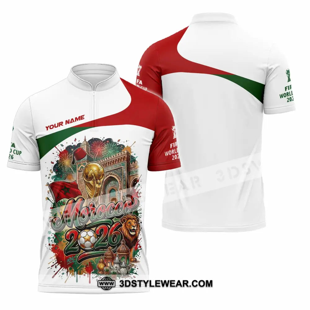 Unisex Shirt - Custom Morocco World Cup 2026 Shirt - Zipper Polo Shirt / S - T-shirt