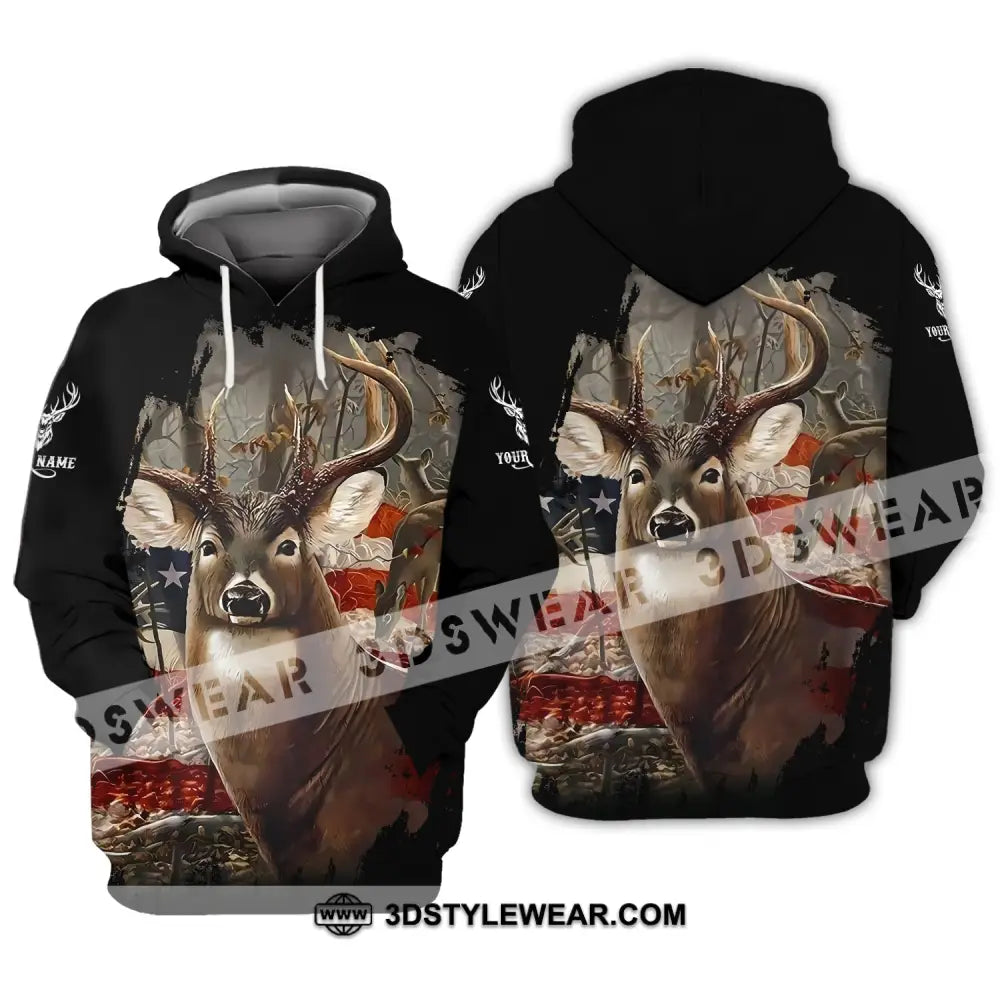 Unisex Shirt - Custom Name 3D Shirt - America Deer Hoodie / S T-shirt
