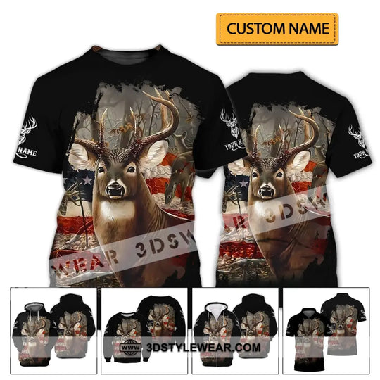 Unisex Shirt - Custom Name 3D Shirt - America Deer style option 2