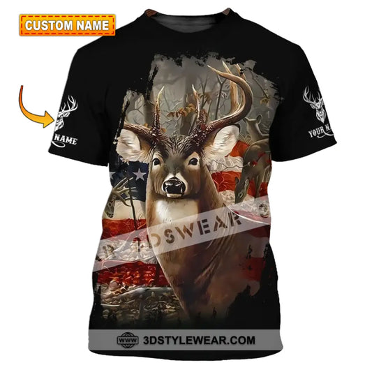 Unisex Shirt - Custom Name 3D Shirt - America Deer T-shirt