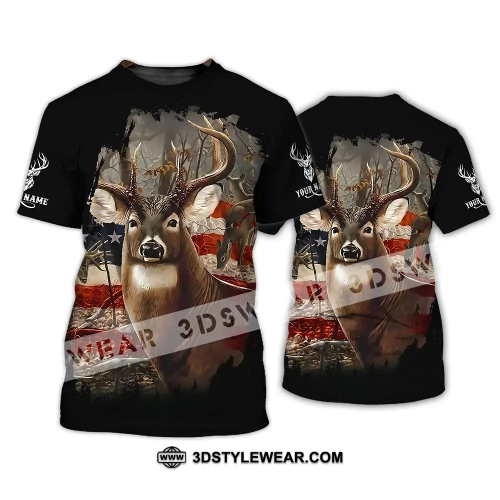 Unisex Shirt - Custom Name 3D Shirt - America Deer T-Shirt / S T-shirt
