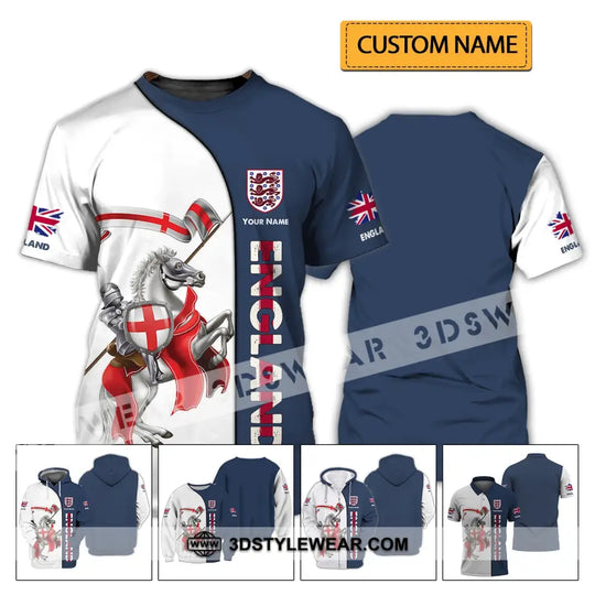 Unisex Shirt - Custom Name 3D Shirt - England Hero Horse Map And Logo style option 2