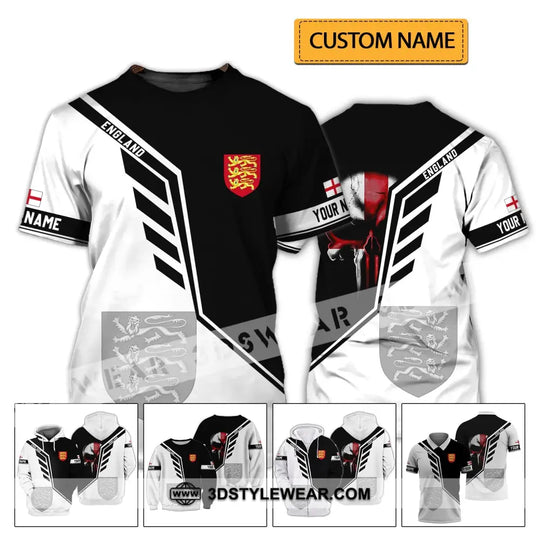 Unisex Shirt - Custom Name 3D Shirt - England Lover Black And White Design style option 2