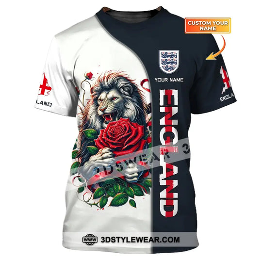 Unisex Shirt - Custom Name 3D Shirt - England Map, Red Rose Lion Shirt style option 1