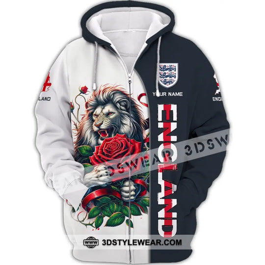 Unisex Shirt - Custom Name 3D Shirt - England Map, Red Rose Lion Shirt style option 2