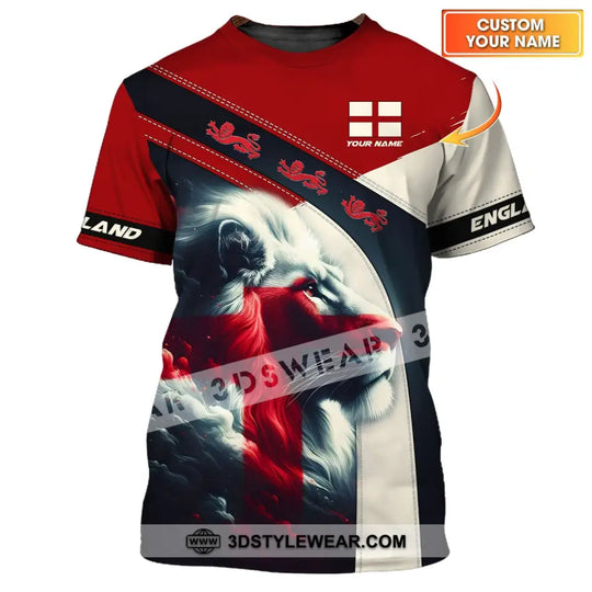 Unisex Shirt - Custom Name 3D Shirt - England Red And White Lion Shirt style option 1