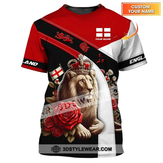 Unisex Shirt - Custom Name 3D Shirt - England Red Rose Lion Shirt style option 1
